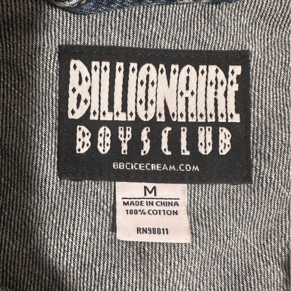 Billionaire Boys Club Button Up Denim Jacket Stars Faded Wash Distressed Collar - Picture 2 of 16